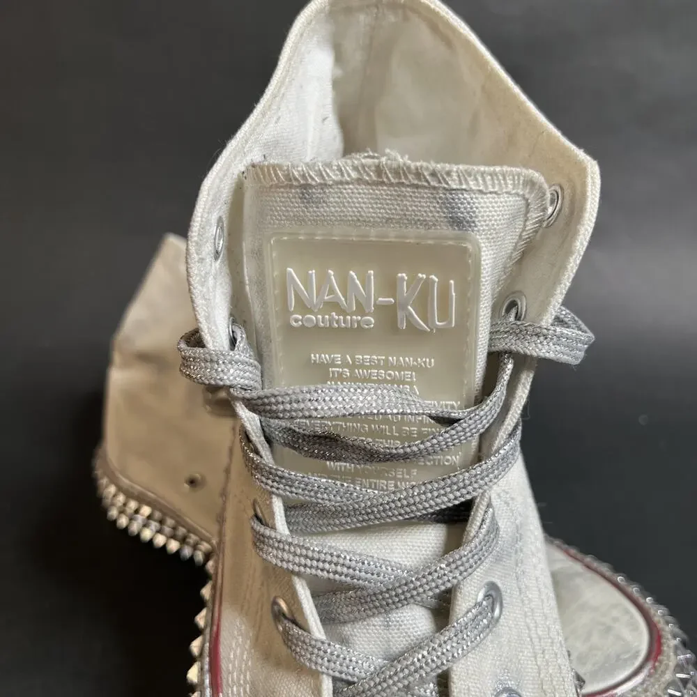 Nan-ku Couture White Jewel Studded Hi Top Sneakers Size 9.5 Tasseled Medallion - Picture 2 of 15
